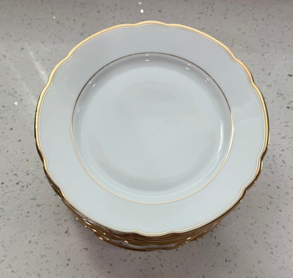 10 Antique PMR Bavaria Jaeger & Co Germany Bread Plates White Gold Trim